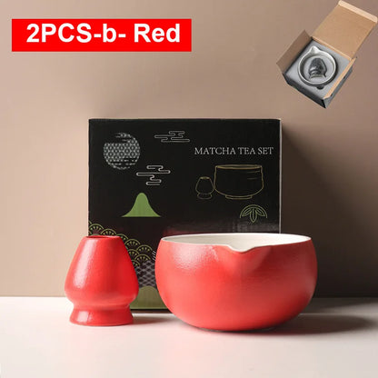 2 Pieces Traditional Japanese Matcha Bowl and Whisk Holder Tea Bowl with Pouring Spout for Office Table Tea Ceremony Party Gift
