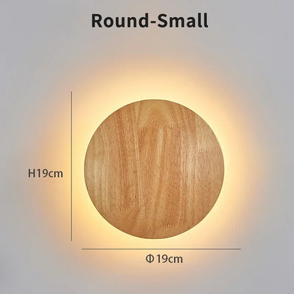 Circular LED Wall Lamp Wooden Modern Minimalist and Creative Home Lamp Bedroom Living Room Background Wall Decoration Lighting