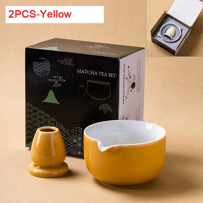 2 Pieces Traditional Japanese Matcha Bowl and Whisk Holder Tea Bowl with Pouring Spout for Office Table Tea Ceremony Party Gift