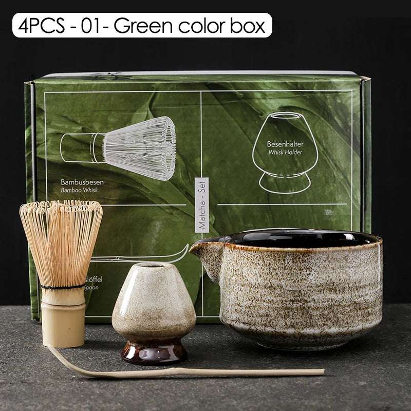 4/6/7PCS Japanese Matcha Blender Set with Bamboo Whisk Matcha Brush Teaspoon Kiln for Beverage Shop DIY Tea-Making Tools
