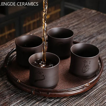 Chinese Yixing Purple Clay Teacup Portable Meditation Cup Handmade Boutique Tea Bowl Master Cup Customized Tea Set 120ml