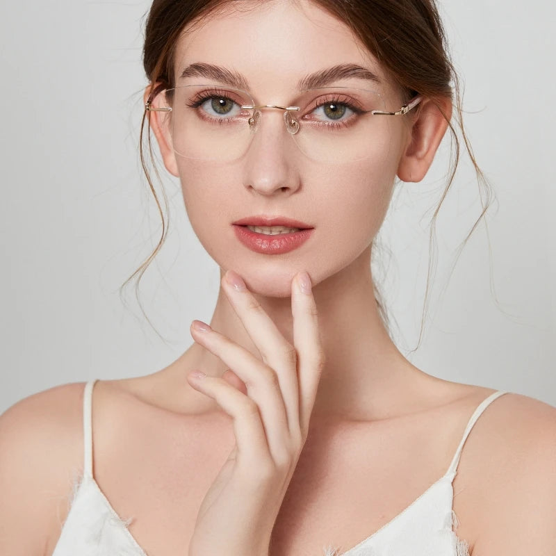 Firada Fashion Light Luxus Frauen Brillen Retro Metall Rahmenlose Brillen optische Rezeptbrille Rahmen für Frauen E1