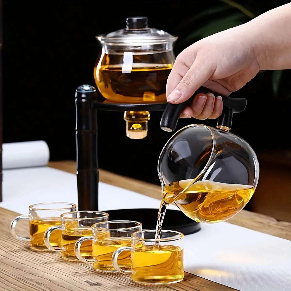 1 Set Glass Teapot Set Lazy Kungfu Automatic Drip Rotating Tea Set With Infuser Office Blooming For Home Office Tea Accessories