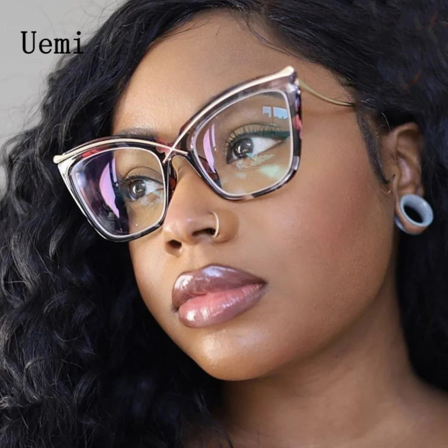 Neue Mode -Retro -Designer Anti Blue Light Women Gläses Metall Cat Eye Rahmen Marke Qualität Trend klarer Lesen Computer Brille