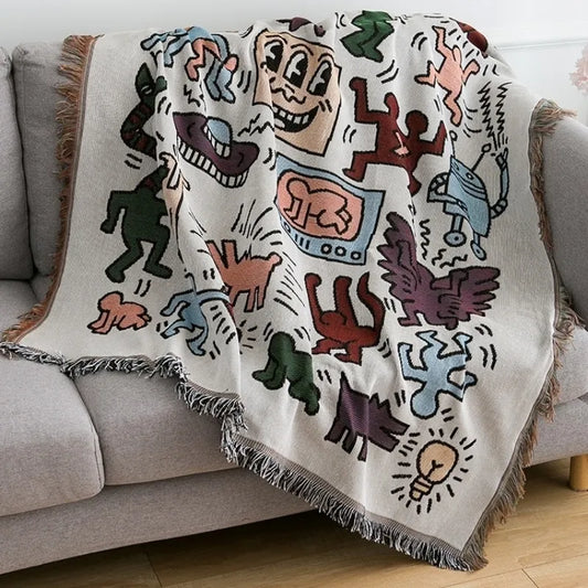 Textil City Ins Jigsaw Puzzle Lanza una manta Jacquard Weave Graffiti Home Tassels Tapestry Mat