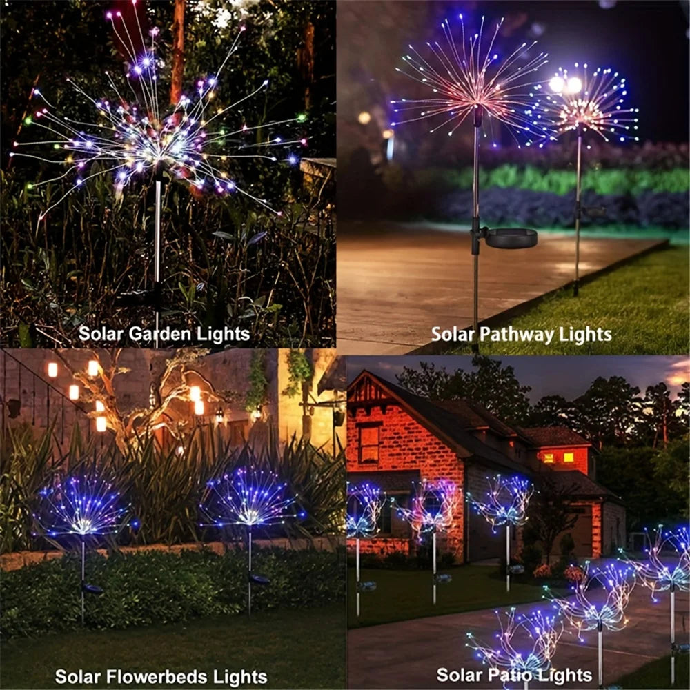 200 LED -es napenergia kerti tűzijáték -lámpák kültéri vízálló 8modes csillagszórók napenergia lámpa a hátsó udvari udvari út dekorációhoz