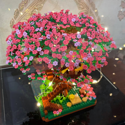 Mini Sakura Tree Building Blocks Set Diy Cherry Blossom Bricks with Light Treehouse Model Ornament Romantic Gift for Girlfriend