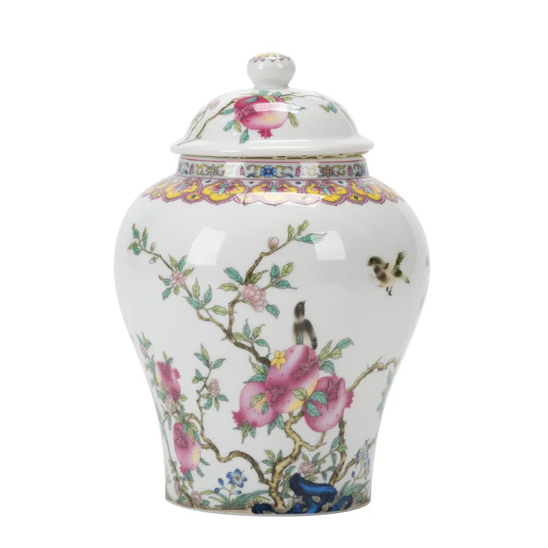 European Style Colored Ceramic Tea Caddy Large Sealed Candy Jar Tabletop Flower Vase Household Coffee Beans and Nuts Storage Box