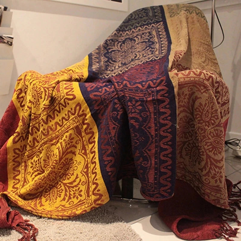 Tæpper Middelhavsmæssigt amerikansk chenille sofa pude farverig bohemsk chenille plaids sofa stor cobertor tæppe med kvast