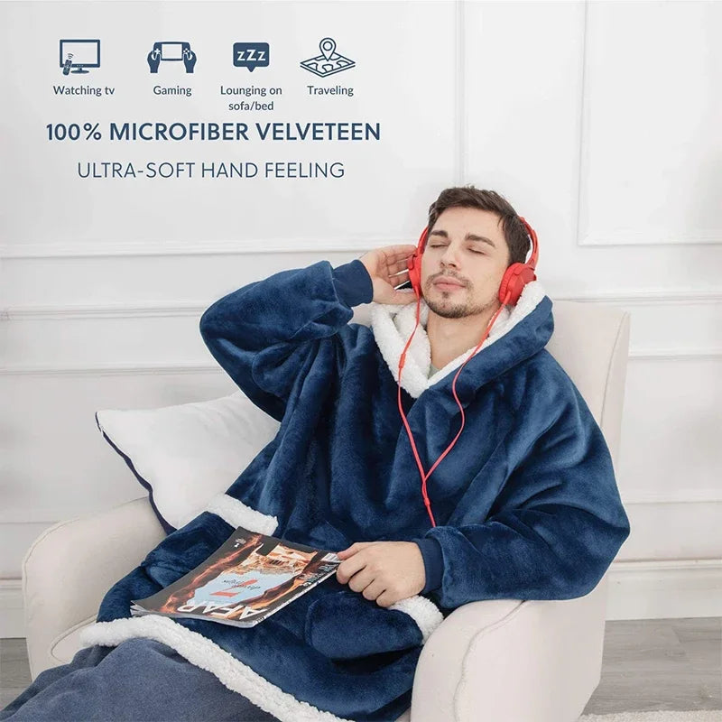 Warme dicke TV -Kapuzepullover Decke Unisex Riesenpocket Erwachsene und Kinder Fleece gewichtete Decken für Betten reisen nach Hause