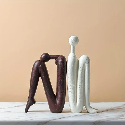 Back-to-back Matchman Sculpture Ceramic Handicraft Decoration Modern Nordic Style Vintage Abstract Cartoon