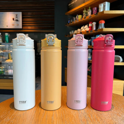 Tyeso 600/750ML Thermos Bottle With Straw Stainless Steel Car Thermal Cup Sports Water Bottles Keeps Cold and Heat Thermal Mug