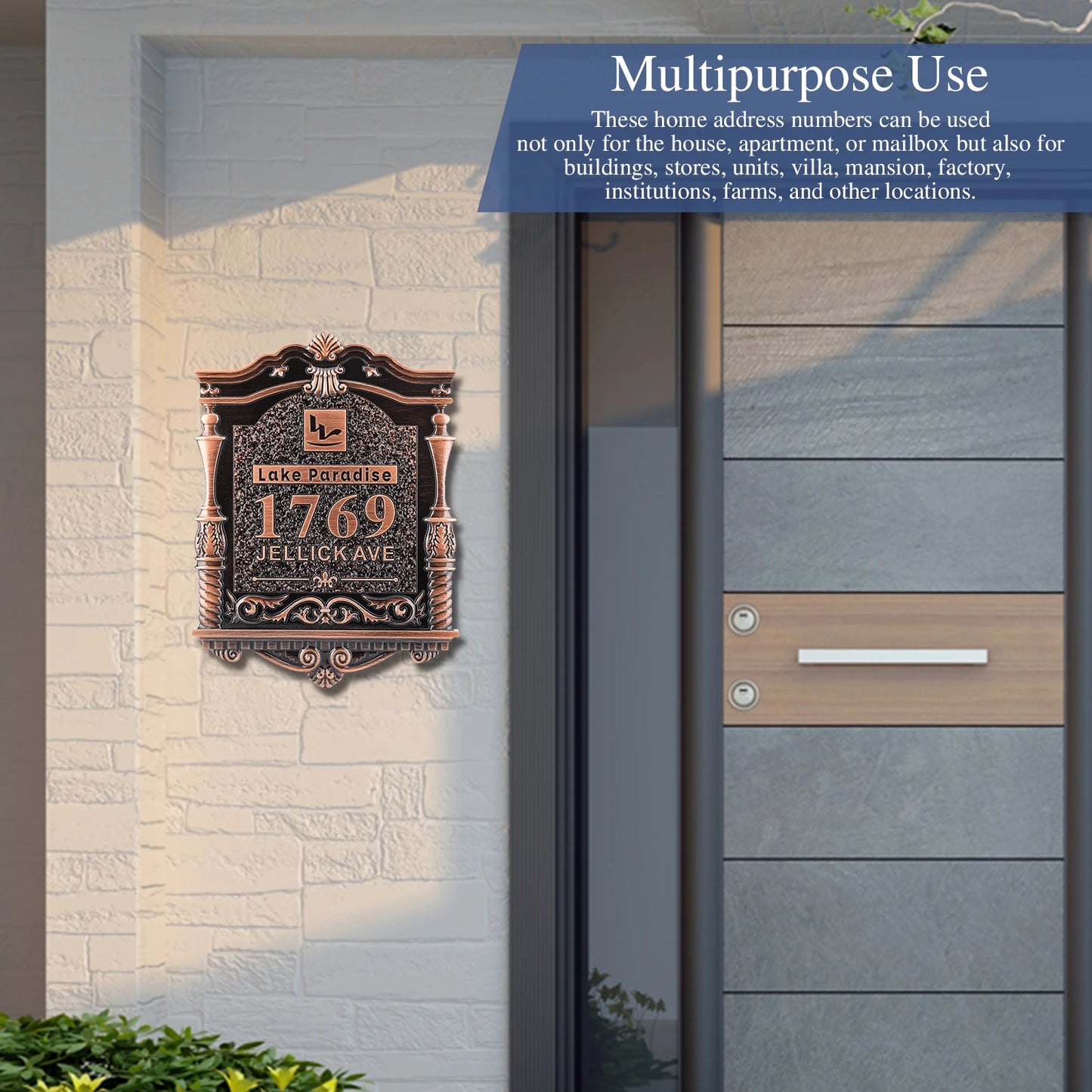 Husnummer utendørs vintage adresse plakk tilpasset metall/akryl skilting hjem leilighet gate postkasse dørskiltplater