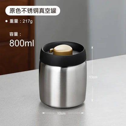 Stainless steel tea sealed jar Moisture-proof household tea storage jar press vacuum high-grade coffee bean sealed jar