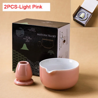 2 Pieces Traditional Japanese Matcha Bowl and Whisk Holder Tea Bowl with Pouring Spout for Office Table Tea Ceremony Party Gift