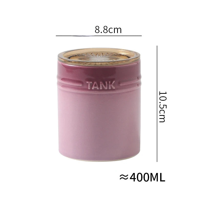 400ml Ceramic Storage Jar Kitchen Food Canisters Stackable Containers with Airtight Seal Plastic Lid for Coffee Tea Sugar Salt