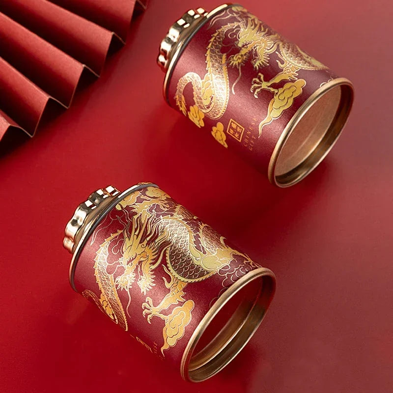 Portable Sealed Cans Dragon Print Mini Tea Canister Home  Packaging Box Travel Tea Paper Storage Canisters Empty Can