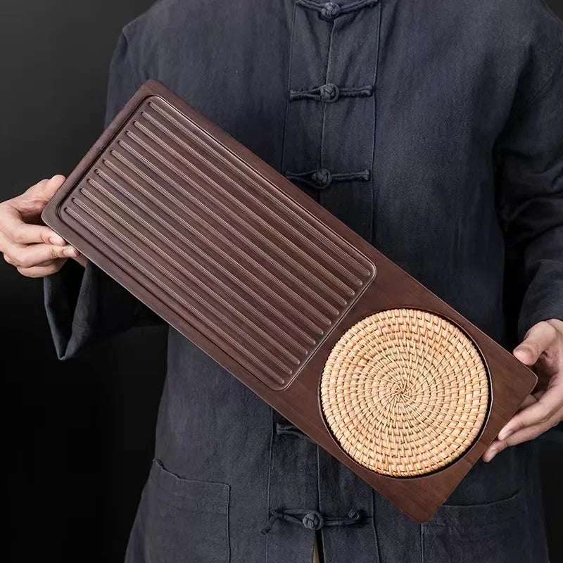Solid Bamboo Wood Tea Tray Portable Rattan Mat Rectangle Serving Table Plate Storage Dish for Hotel Tea Plate Accessories Saucer