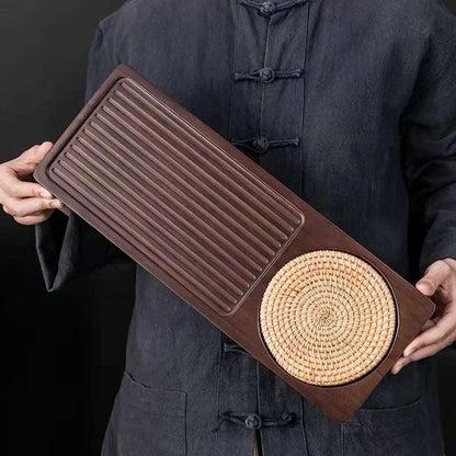 Solid Bamboo Wood Tea Tray Portable Rattan Mat Rectangle Serving Table Plate Storage Dish for Hotel Tea Plate Accessories Saucer