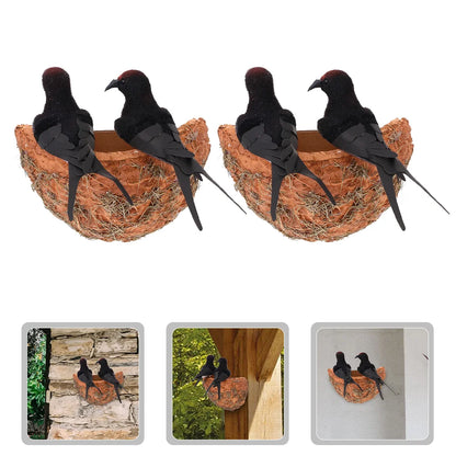 2 ensembles Simulate Swallow Nest Accessoires Accessoires Arbre Oiseau Ornements Outdoor Spring Decor Swallow Bird Figure