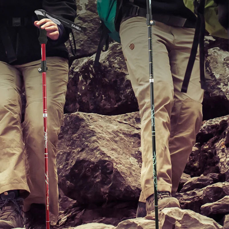 Trekking pinne 5-seksjon Teleskopisk sammenleggbar trekkstoler utendørs camping Ultralight bærbar sammenleggbar turgåing turpinne