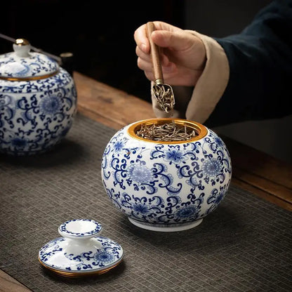 Blue and White Porcelain Tea Canister Ceramic Tea Organizer Box Storage Jars Desk Decoration Tea Jar Coffee Container Tea Caddy