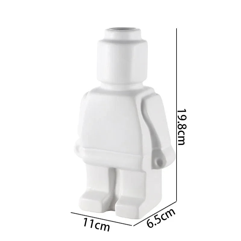 Minifigure Building Blocks Resin Robot Flower Vase Home Decoration Modern Home Interior Office Desk Decoration Pendants ваза 화병