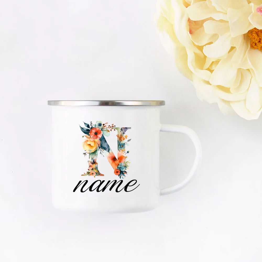 Personalized Floral Initial Name Cup Custom NameTea Coffee Hot Chocolate Mug Bride Bridesmaid Mothers Day Gift for Her