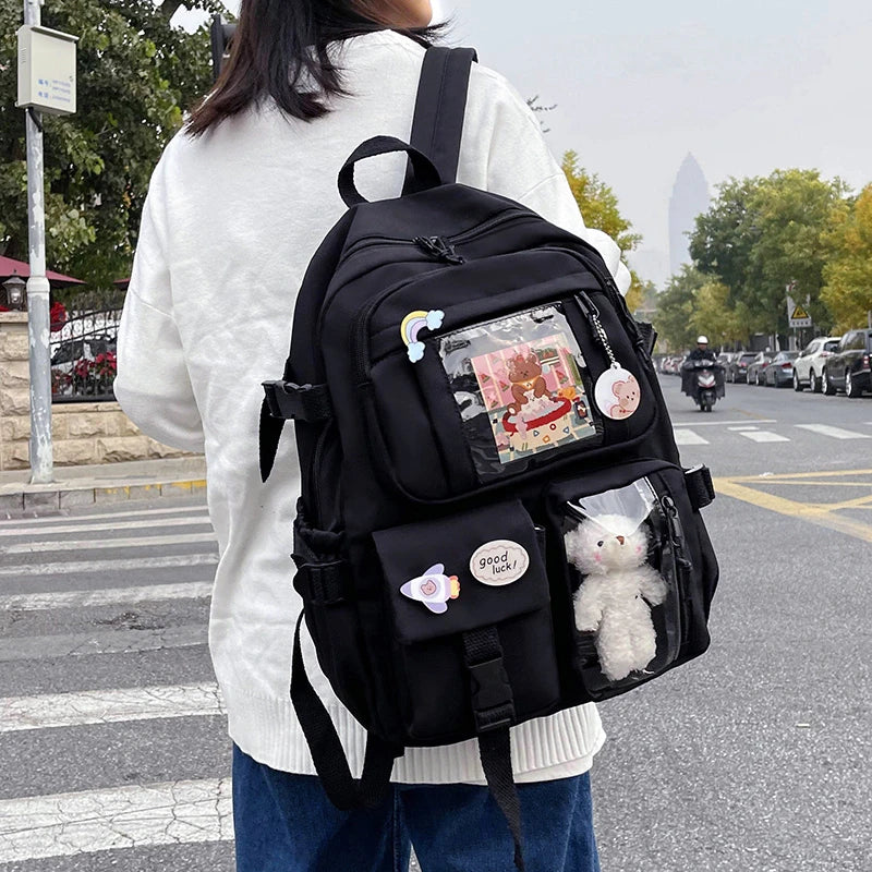 Süße Frauen Rucksäcke wasserdichte Multi-Tocket-Nylon-Schule Rucksack für studentische Mädchen Kawaii Laptop Buch Pack Mochilas