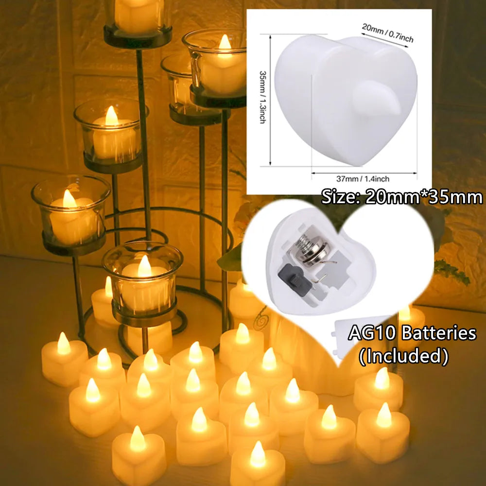 Lumânare cu LED-uri fără flăcări de 24 pc pentru petreceri de Crăciun Decorare nuntă în formă de inimă, cu baterie electronică, bateria tealight