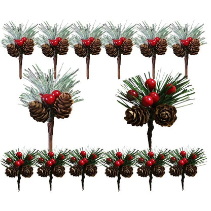 10 stk. Mini simulering Julemæssig picks stængler kunstig fyrretræ nåleplante til Xmas fest boligindretning hængende vedhæng