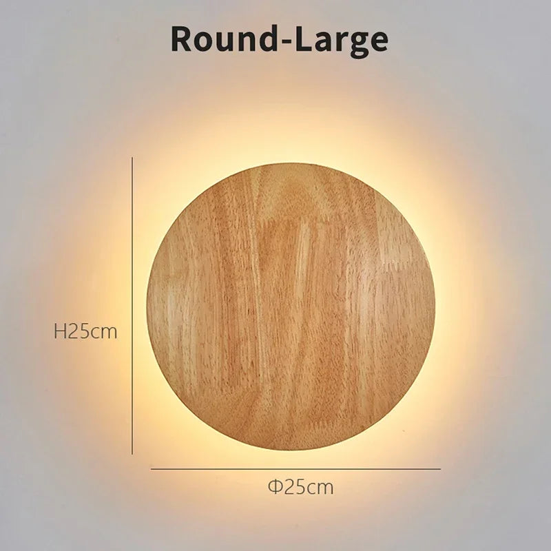 Circular LED Wall Lamp Wooden Modern Minimalist and Creative Home Lamp Bedroom Living Room Background Wall Decoration Lighting