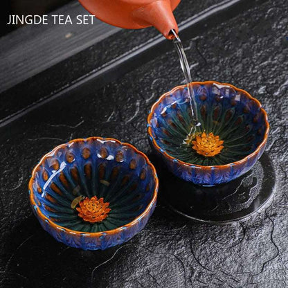 130ml Tradition Kiln Transformation Ceramic Teacup Home Master Cup Chinese Tea Set Accessories Handmade Silver Inlay Tea Cup