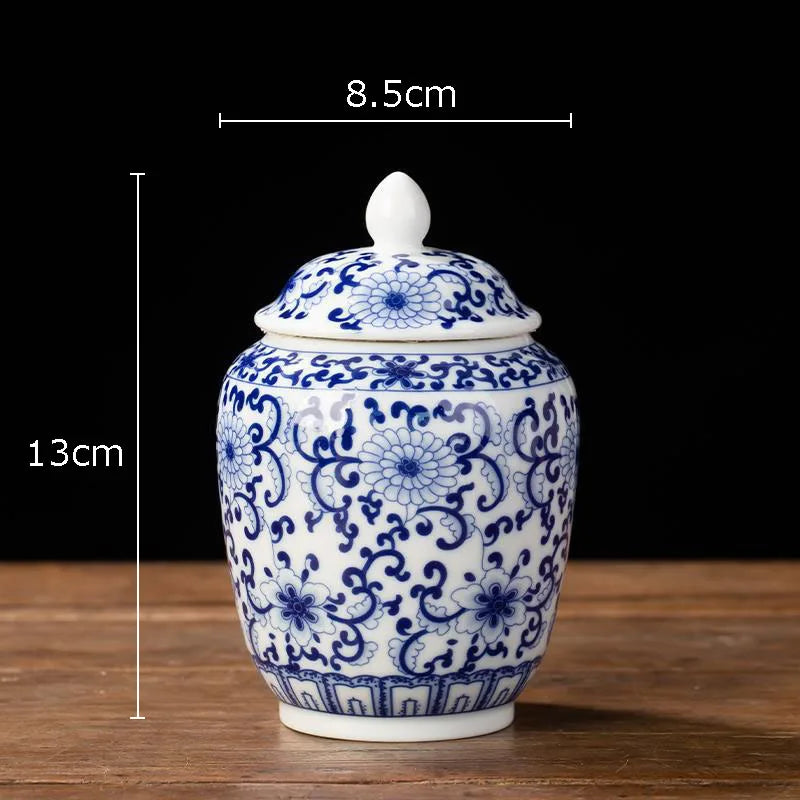 Blue and White Porcelain Tea Canister Ceramic Tea Organizer Box Storage Jars Desk Decoration Tea Jar Coffee Container Tea Caddy