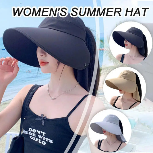 Big Brim Women Hat Hat Summer Beach Sunshade Latim Brim UV Protecție Neck Patine Solar Beach Găleți Paii Foldabile Panama Caps Panama