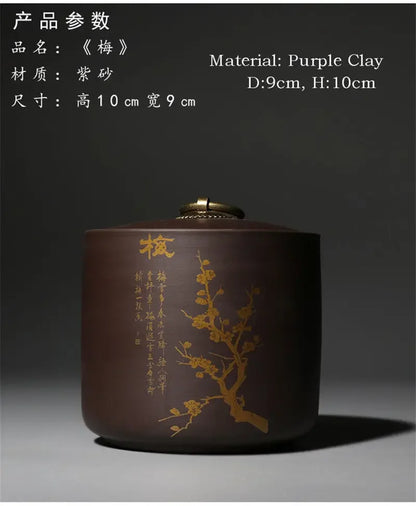 Yixing-Zisha Tea Canister, Ceramic Sealed Caddy, Household Tea Storage Jar, Coffee Container, Purple Clay Puer Box, Hermetic Pot