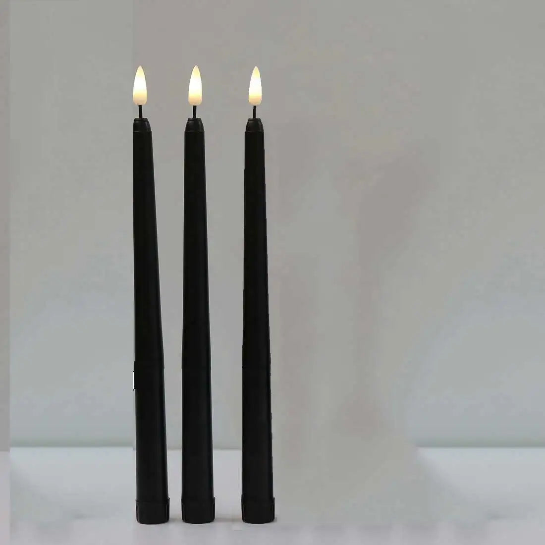 3 nebo 4 kusy 11 palců Halloween Černá černá bezplavená led ledová svíčka se žlutým/teplým bílým světlem, bateriové plastové falešné LED svíčky