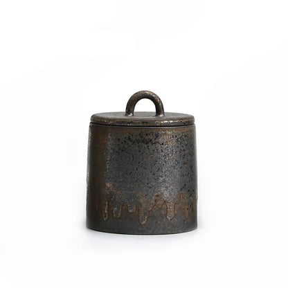 Japanese Ceramic Sealed Tea Caddy Coarse Pottery Large Vintage Spice Jar Household Candy Storage Tank Food Container Canister