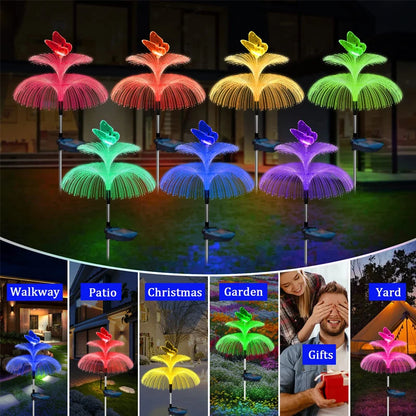 Solar Garden Lights Outdoor Double Layer Jellyfish and Butterfly Lights Waterproof Lawn Patio Landscape Decor Lamp 1/2/4/6 PCS