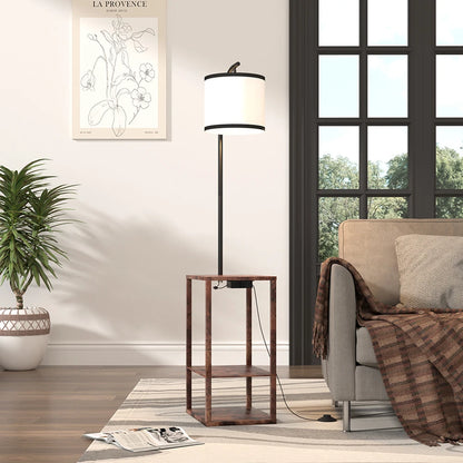 KOMORE Modern Metal Floor Lamp Side Table 2 In 1 for Living Room Office, Bedroom, Hallway, Porch