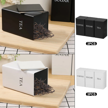 3Pcs Coffee Bean Storage Canisters Tea Sugar Vacuum Sealed Jars Iron Canisters Heat Kitchen Cream Can Airtight Lid 1L