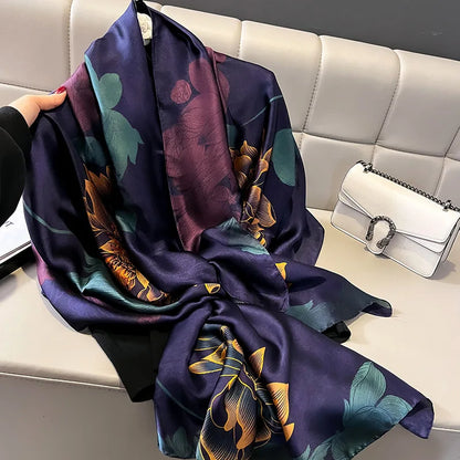 Bufandas de seda de bufanda femenina primavera y verano impresión de la moda temperamento del chal longitud delgada para viajar protección solar del cuello cálido