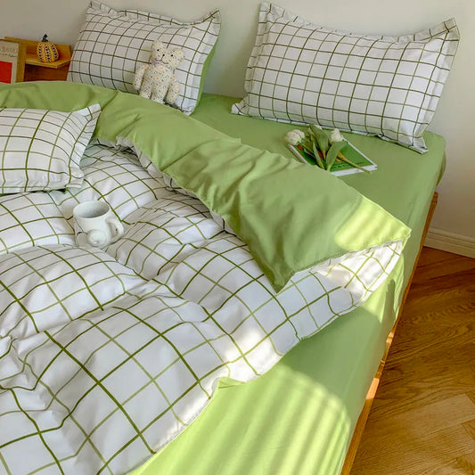 Ins Simple Style Duvet Cover Set mit Kissenbezügen flaches Blatt Keine Tröstergrauen Jungen Mädchen Bettwäsche -Kit Single Twin Bett Bettwäsche