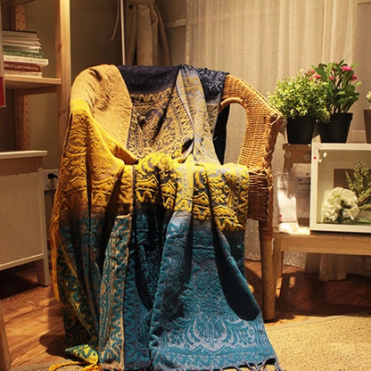 Dekens Mediterraan Amerikaans Chenille Sofa kussen kleurrijke Boheemse chenille plaids sofa grote craspertor deken met kwastje