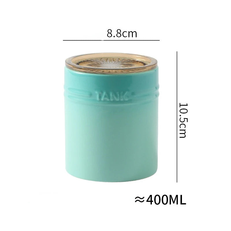 400ml Ceramic Storage Jar Kitchen Food Canisters Stackable Containers with Airtight Seal Plastic Lid for Coffee Tea Sugar Salt