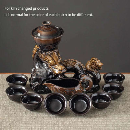 1 set, creative lazy tea set, semi-automatic dragon teapot, magnetic rotating water-conducting tea set, Chinese Kung Fu tea set