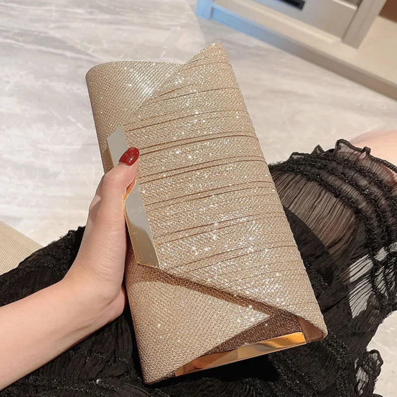 Glitter kuvert håndtaske kvinder skinnende guld foldet lang pung kvindelig modedag kobling bling bridal bryllupsfest aften taske