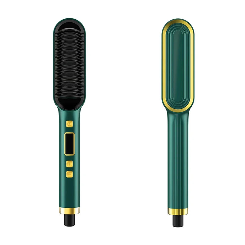 2-in-1 Afișare LCD de îndreptare a părului cu încălzire rapidă cu ioni negativi și anti-scalding pieptene de curling pentru păr drept