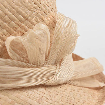 Luxe dames petite zomerzon hoed gehaakt raffia hoed met echte hennepband zachte verpakkbare moderne stijl fedoras strandhoed