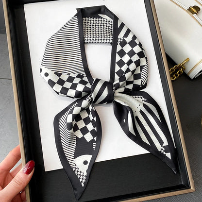 Eșarfă cu panglică cu imprimeu de modă Eșarfă pentru gât eșarfe de cravată pentru gât Satin Silk Skinny Headscarves Ladies Foulard Bands floral 2022 NOU